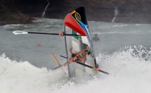 Piha Women's crew encounter big waves. Photo Mark Taylor Waikato Times, supplied PSLSC