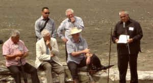 Te Warena Taua speaking, with Bob Harvey and Graeme Murdoch