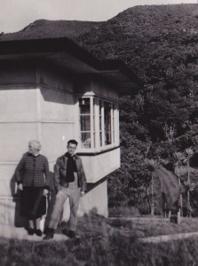 Mary MacDiarmid and son Douglas at Piha