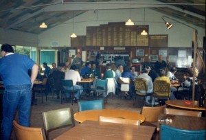 Interior of Bowling Club  mid-1980s, note multi-coloured roof, now painted white