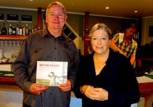 Peter Brown, president of Piha surf club with author Sandra Coney at her radar station talk