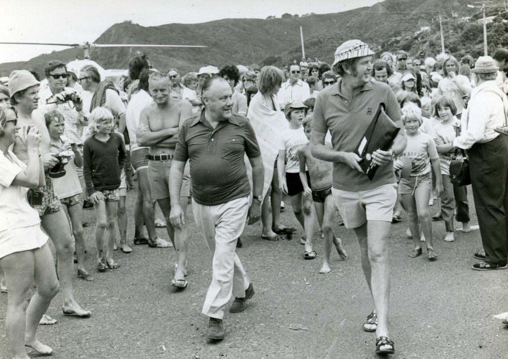 Massicks with Rob Muldoon at the opening of renovated surf club, 1977